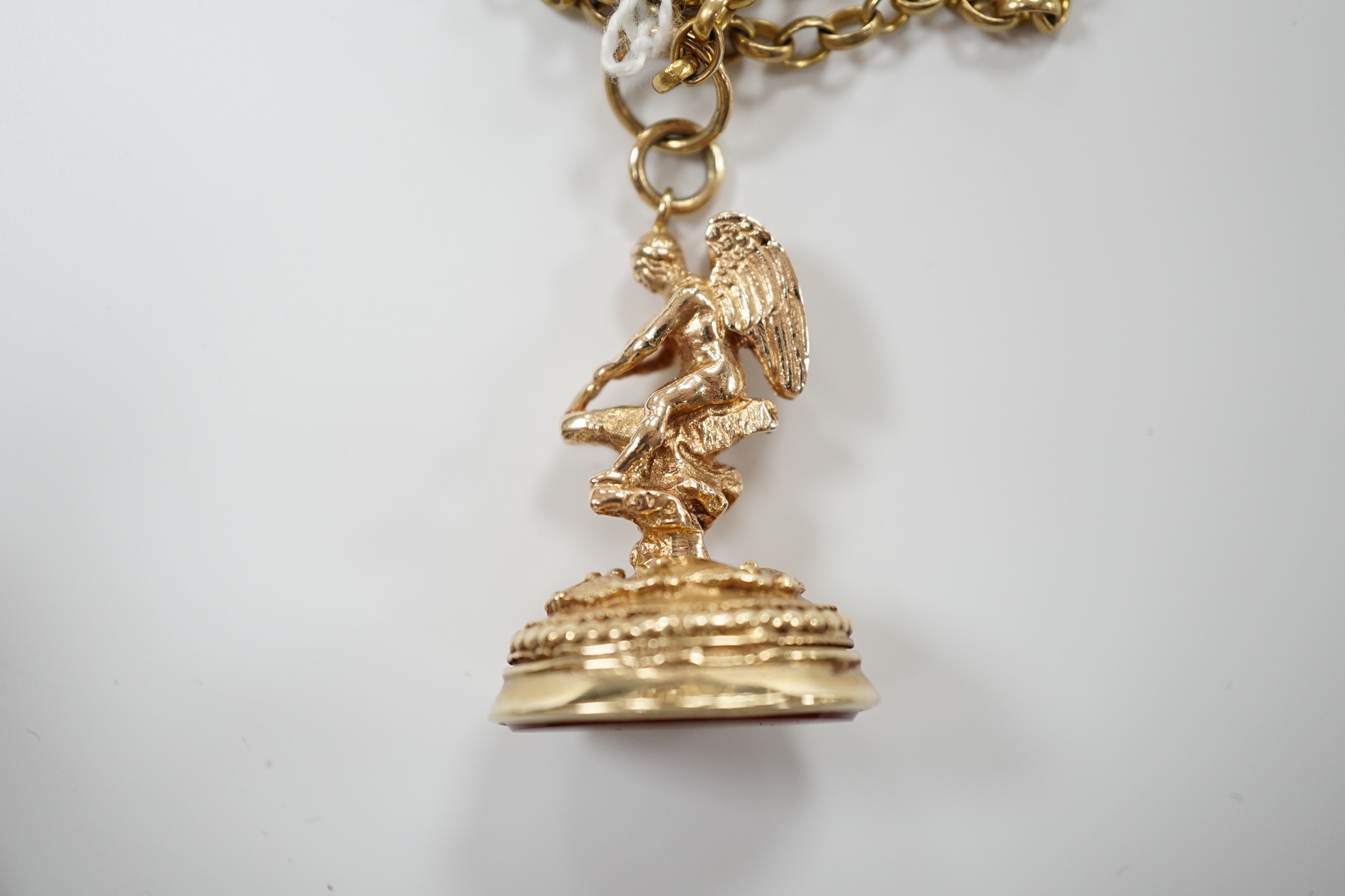 A 1960's 9ct and carnelian set fob seal, on a 9ct chain